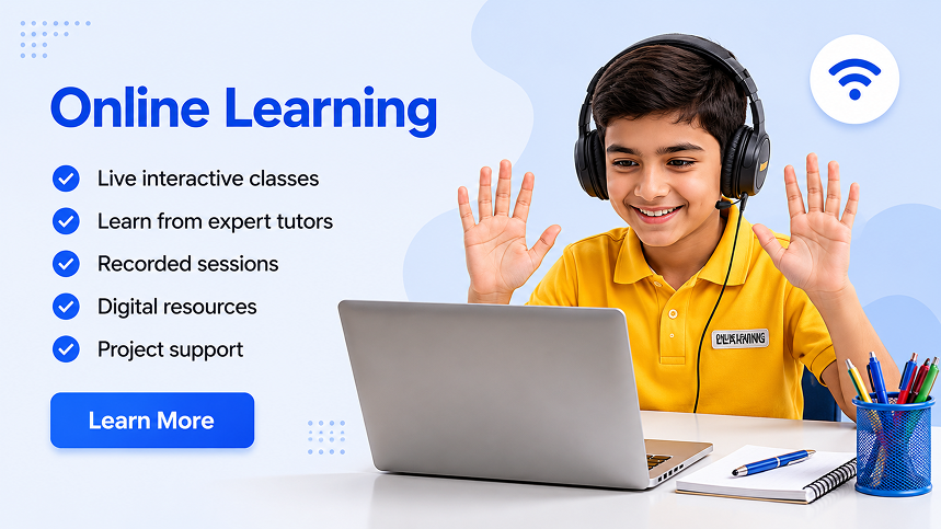 Online Learning - Live interactive classes from home, Learn from expert tutors, Recorded sessions, Digital resources, Project support
